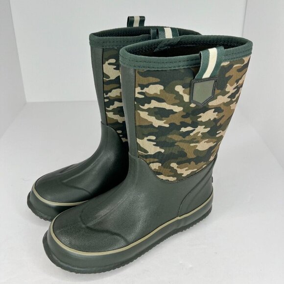 Lands' End "Youth 511721 Green Camouflage Slip On Rubber Size 4 M Rain Boots - Picture 1 of 10
